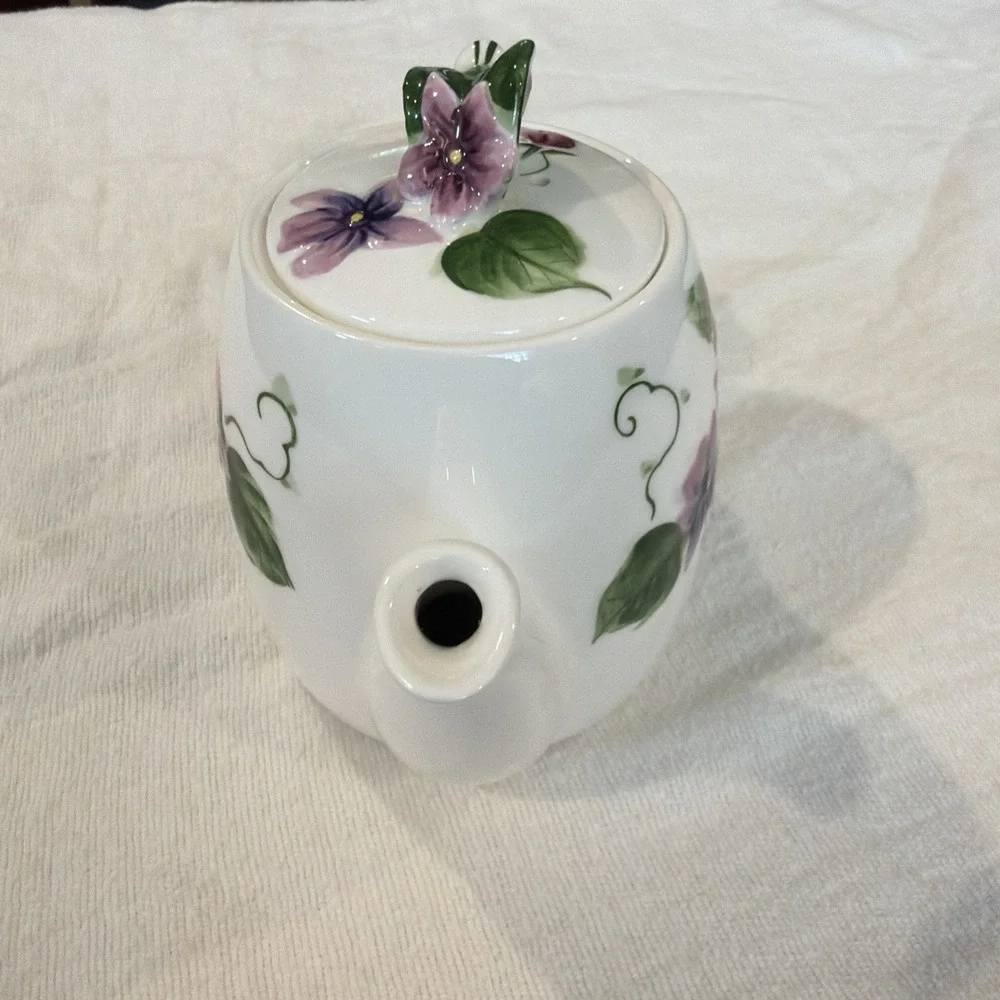 VTG‎ MCM Lefton Sweet Violets Hand Painted Individual 2 Cup Teapot